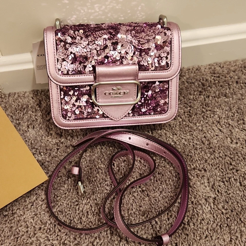 SOLD OUT NWT Coach Lilac Sequin Morgan Square Crossbody bag - Picture 5 of 16